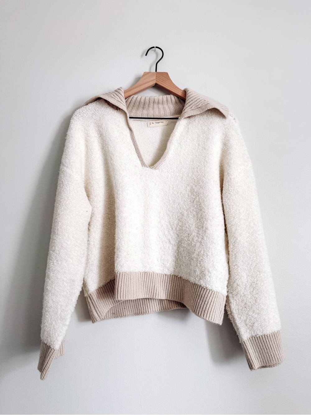 By Together Cream Boucle Hooded Sweater Top S